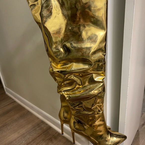 INC International Concepts Shiny Gold Over-the-Knee Boots - Picture 3 of 4